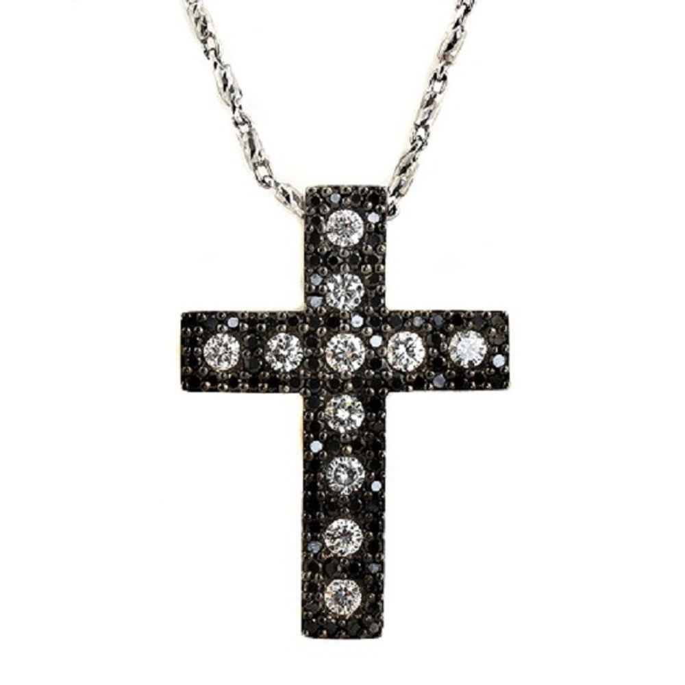Unbranded 14k White Gold Black Cross Necklace